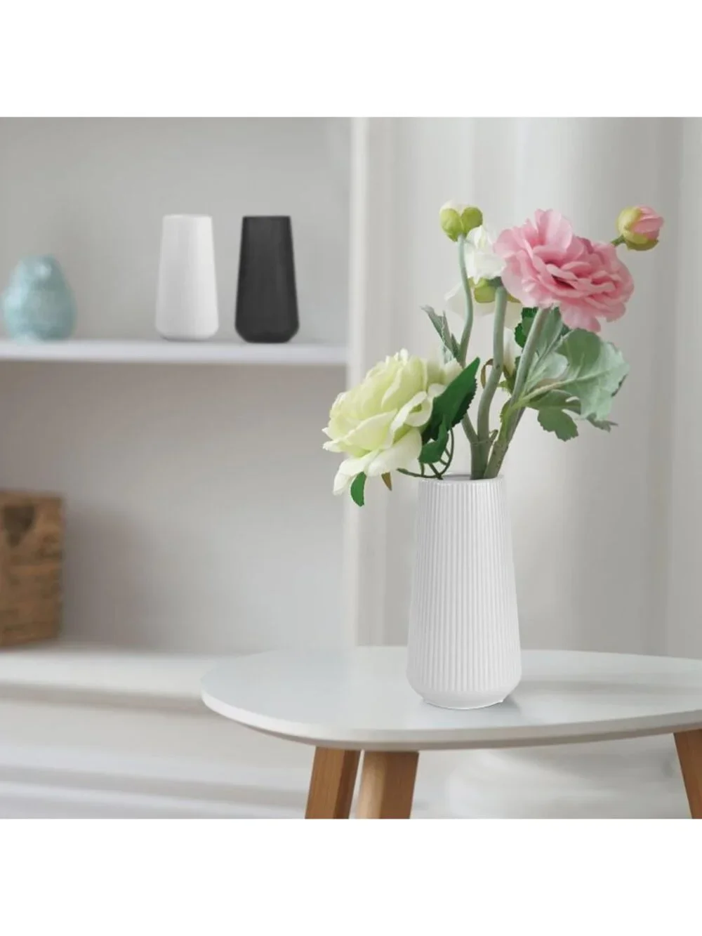 Gradient Gray Ceramic Cute Flower Vase For Pampas Grass Living Room Office Decor